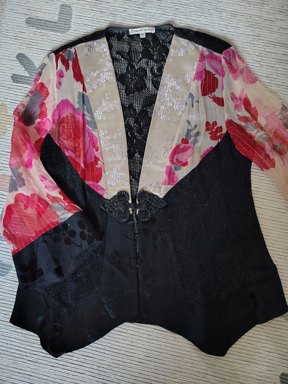 VTG 90s Spencer Alexis Sheer Floral Lace Patchwork Kimono Top M | Whimsigoth